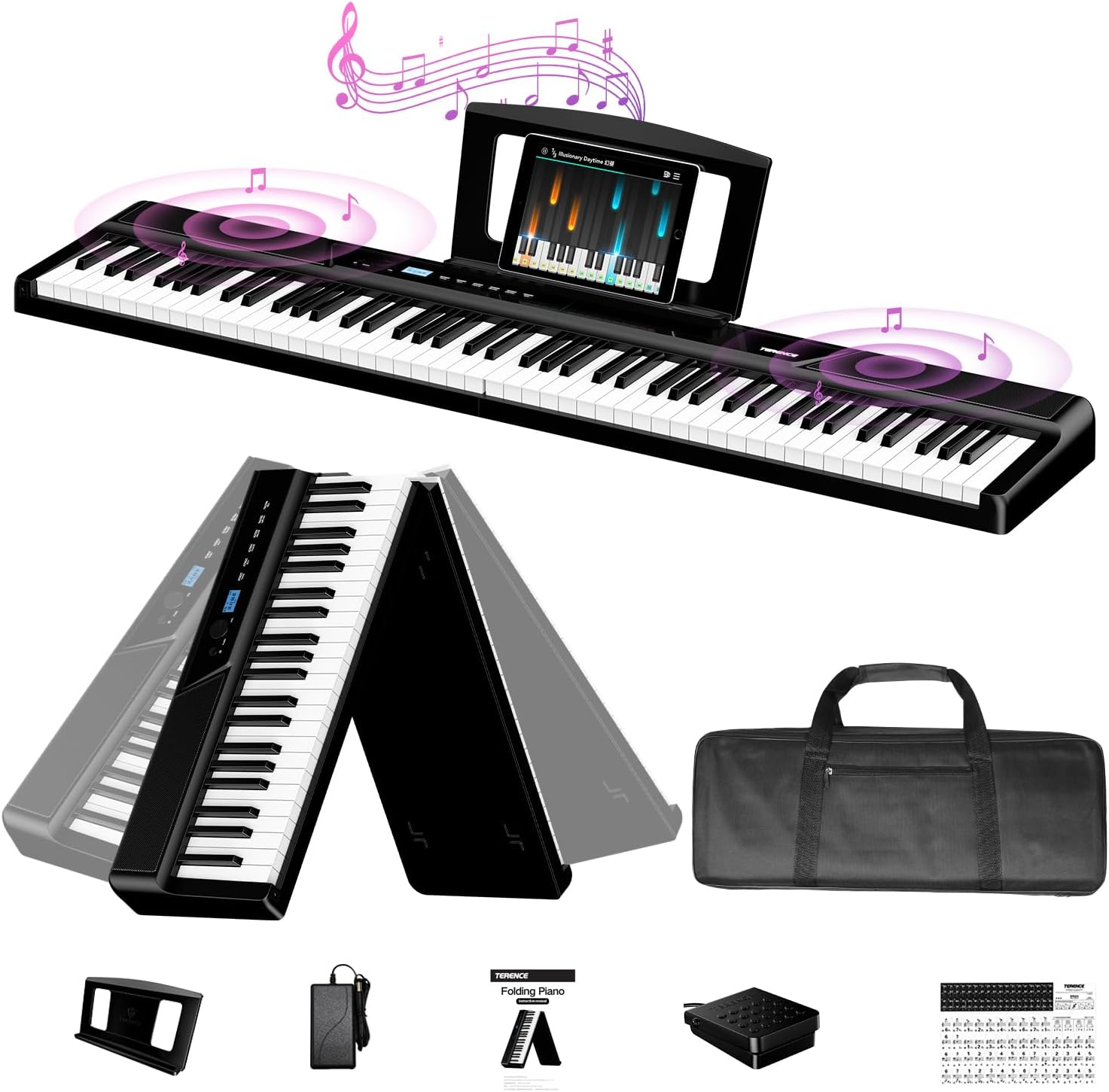 TERENCE Keyboard Piano 88 Keys V50 Digital Piano Weighted Dynamic Keyboard 30W Speakers Touch-Sensitive Control Panel Inbuilt Video and Audio Recording Feature Headphone and External Speaker Support